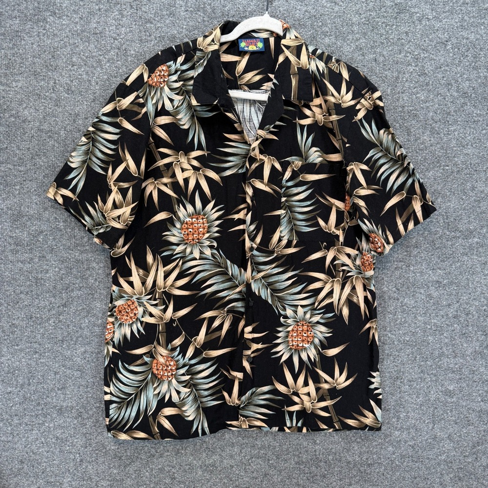 Hawaii Blues Hawaiian Shirt Men XL Black Pineapple‎ Tropical Aloha Vintage 90s